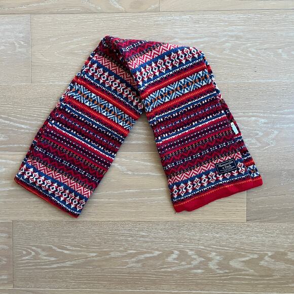 Abercrombie & Fitch Fair Isle Sweater Scarf Red Navy A&F - Picture 1 of 3